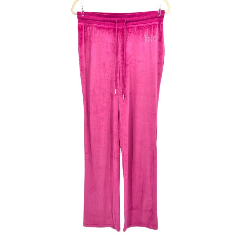 Juicy Couture Sleepwear Womens Medium Pants Velour Track Pants Pink Rhinestone